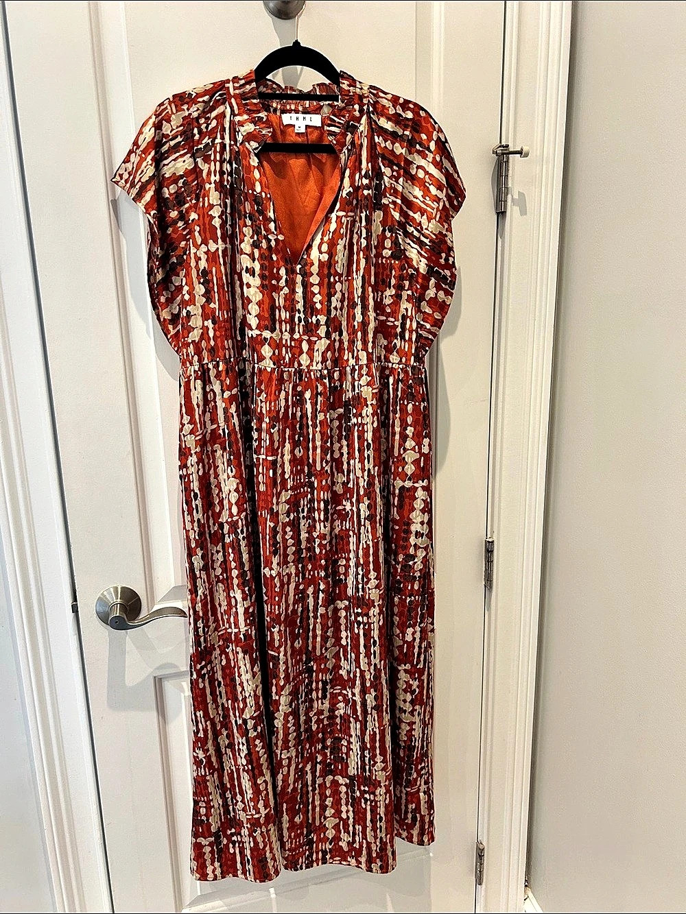 THML Abstract Print Maxi Dress in Rust, Brown & Cream. Sz M, like new.